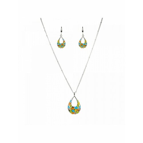 Комплект бижутерии Shadore: колье, эмаль, размер колье/цепочки 43 см, голубой, серый