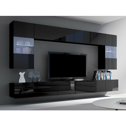 Стенка в гостиную Верона 8 300х200х42 черный черный глянец 85819₽