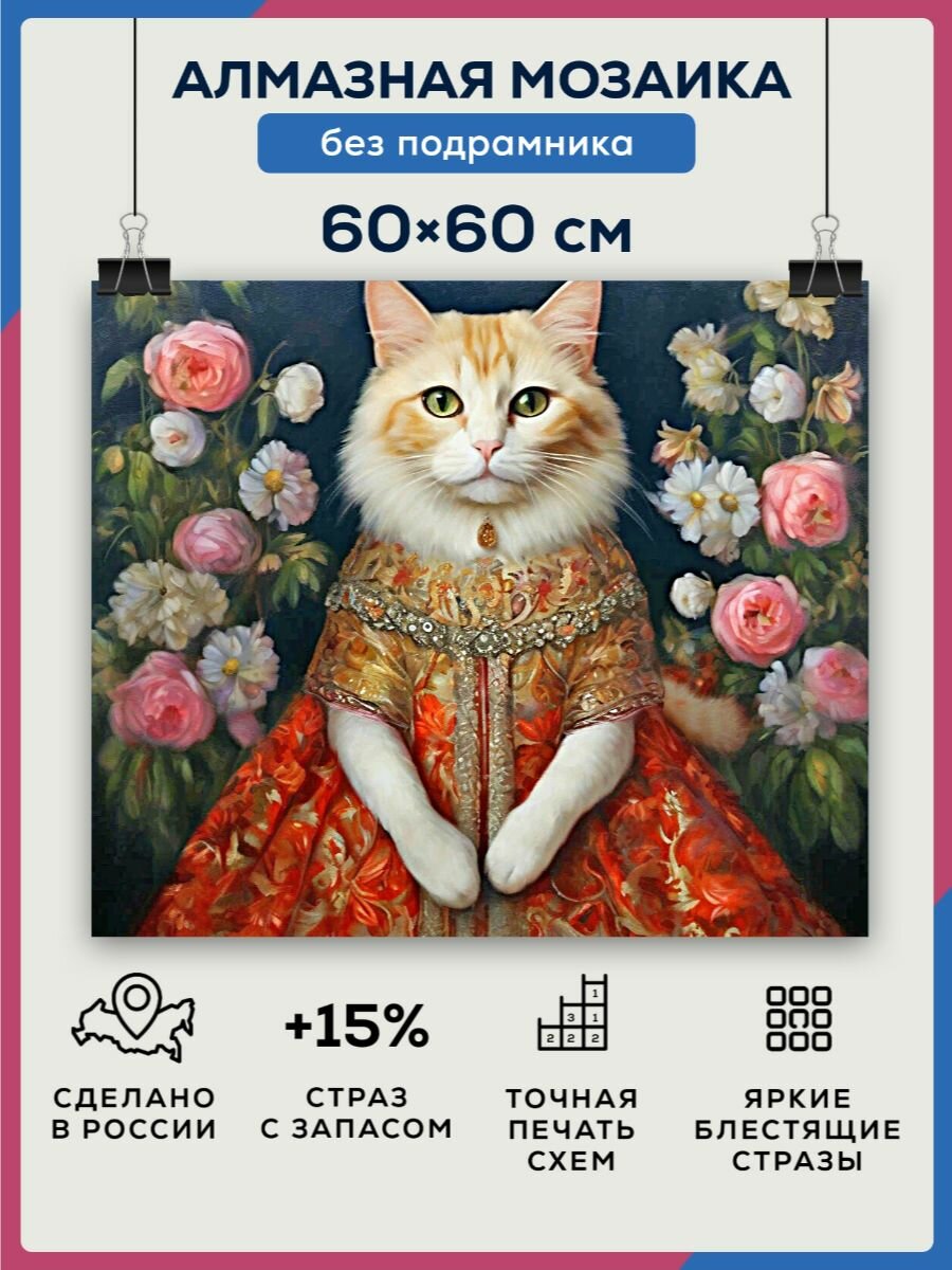Алмазная мозаика 60x60 Кошка в платье без подрамника