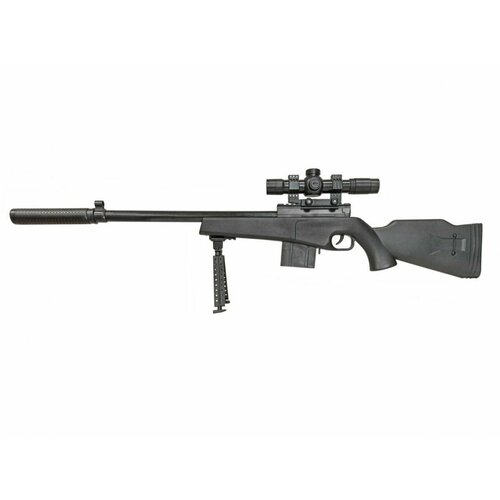 детская снайперская пневматическая винтовка awp с оптическим прицелом и глушителем no 6801 Винтовка М24 ONE BLACK эко