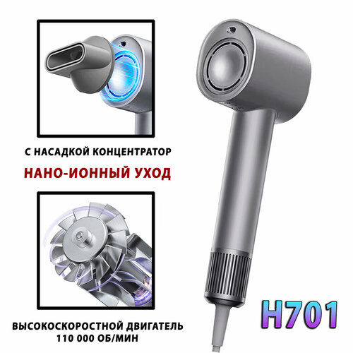 Фен для волос Xiaomi Mijia Hair Dryer H701, Цвет: Серый, с функцией ионизации разглаживающий волосы, с 1 магнитной насадкой концентратор