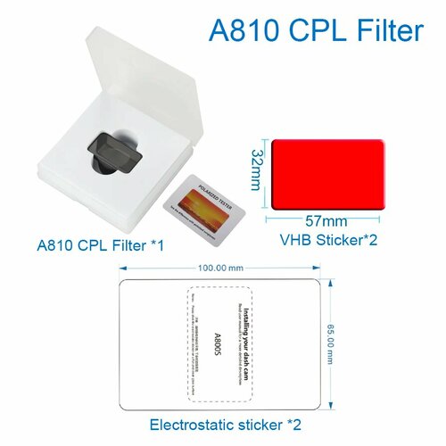 Для 70mai Фильтр CPL Только для 70mai A810 Фильтр CPL для 70mai RC12 Задняя камера CPL Фильтрующая пленка и статические наклейки A810 CPL OR VHB 1269₽