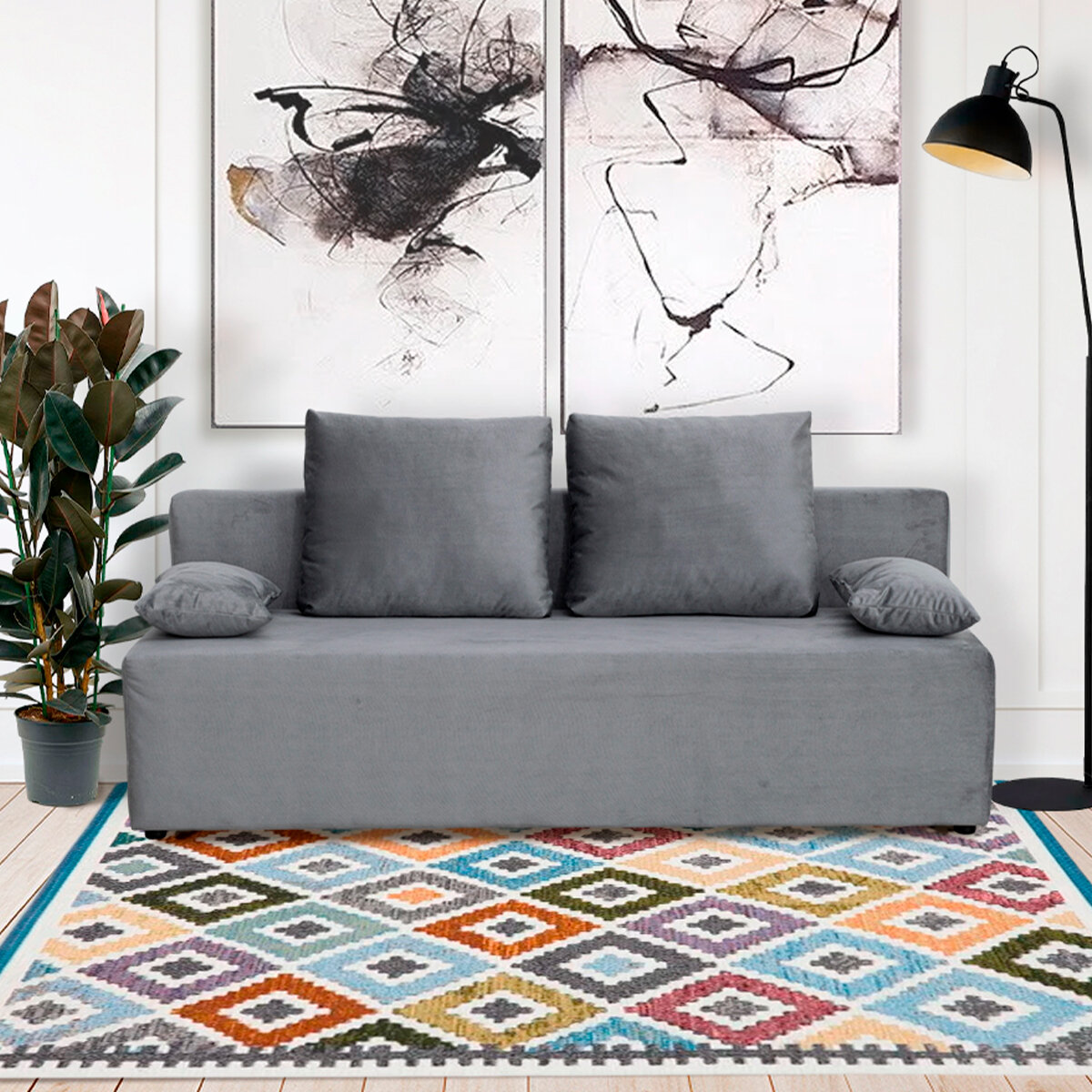 фото Раскладной диван кровать Берн, механизм еврокнижка, 190х84х72 см, серый, прямой диванчик с ящиком для хранения