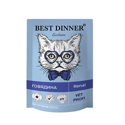 Best Dinner Vet (Бэст Диннер Вет) Renal Пауч для кошек для профилактики почечной недостаточности с говядиной в соусе 85 г 5 шт