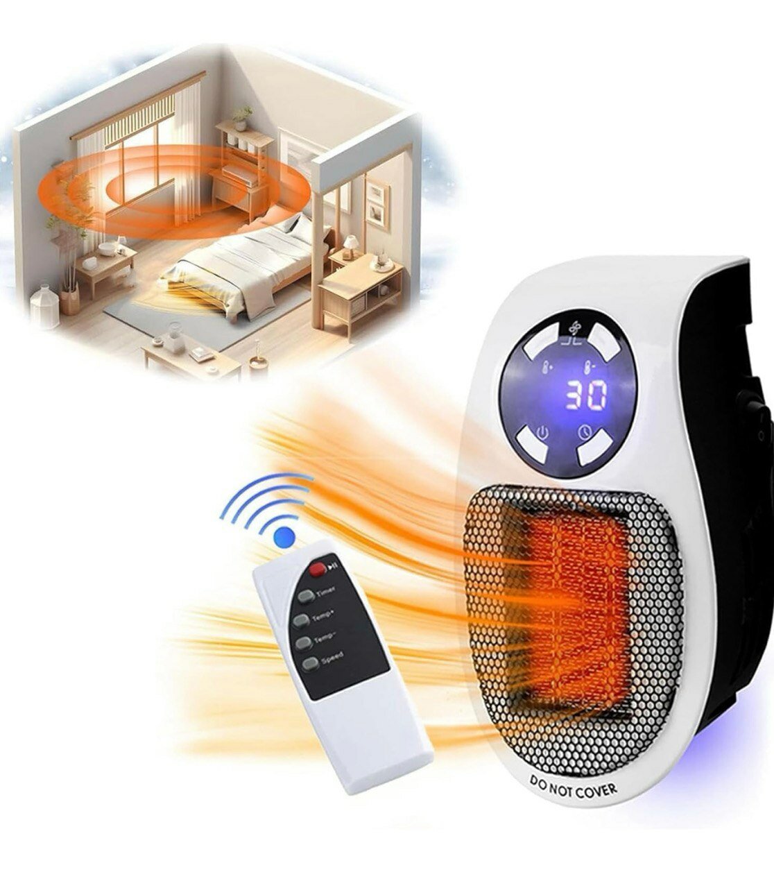 фото Обогреватель мини Тепловентилятор с LED дисплеем, пульт ДУ