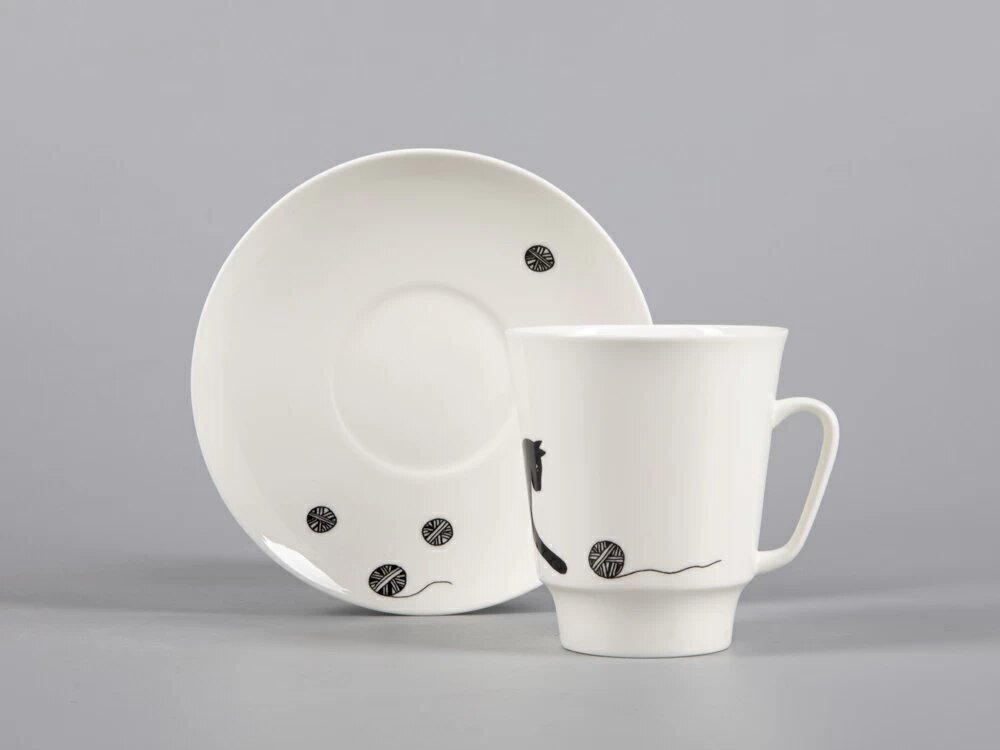 Кофейная пара "Веселый Клубочек", костяной фарфор, форма Майская, Императорский фарфоровый завод — фото 1