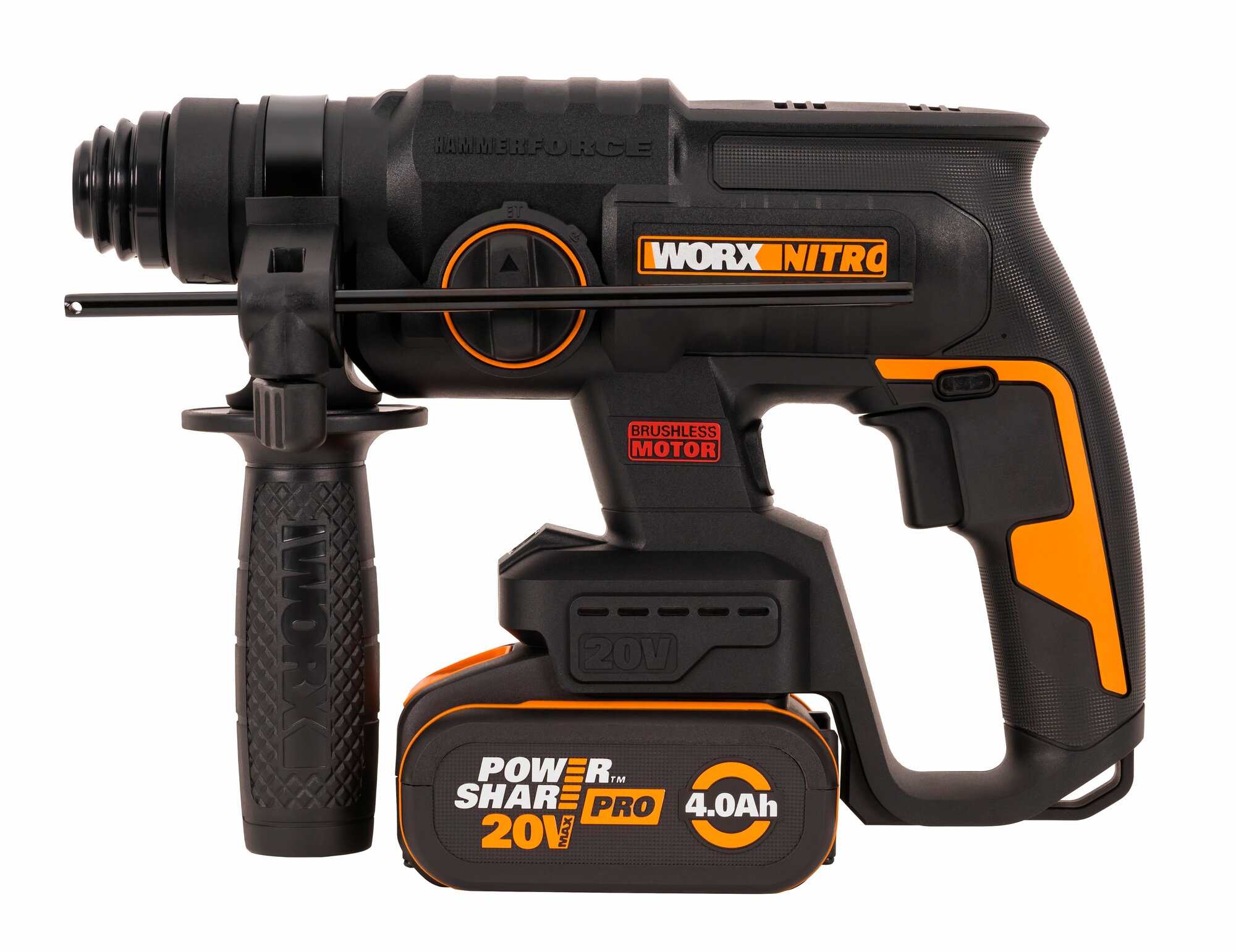 Перфоратор аккумуляторный бесщеточный WORX WX381, 20В, 4Ач x1, ЗУ 1А, кейс