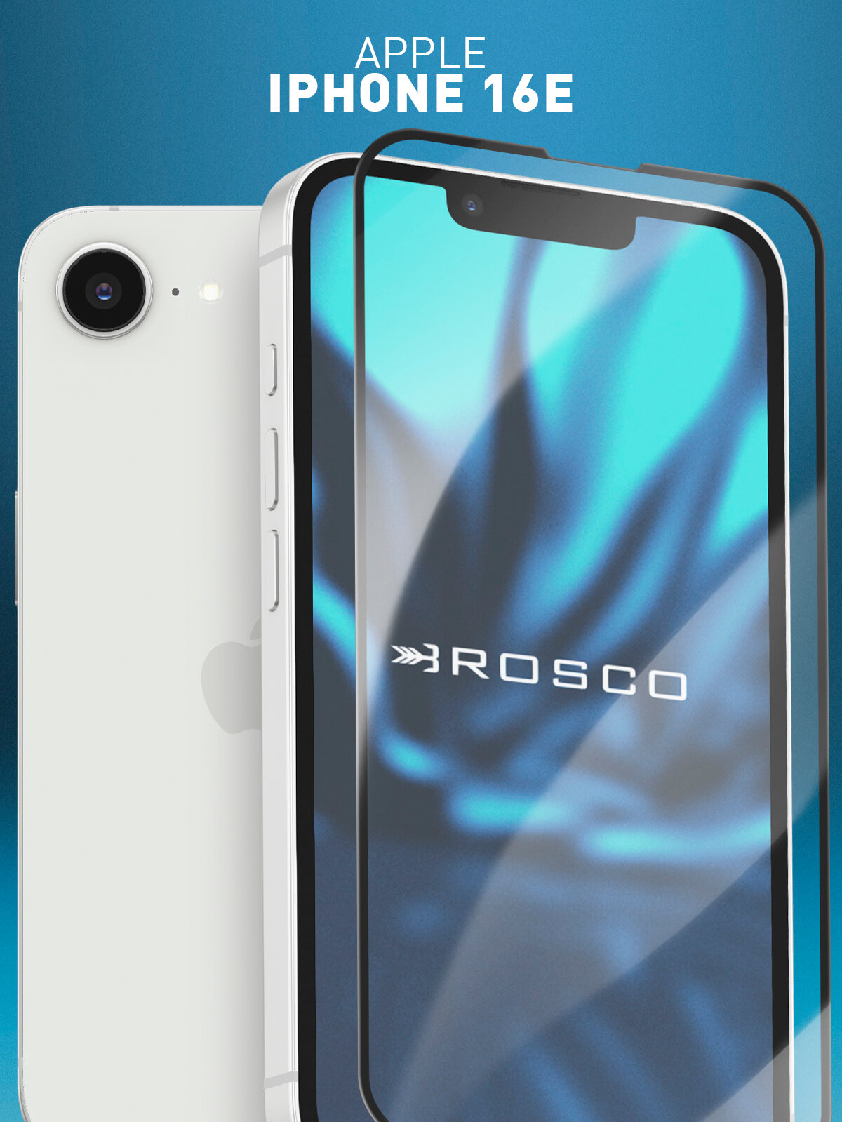 Защитное стекло Rosco на Apple iPhone 16E (Айфон 16е), с чёрной рамкой, 1 шт