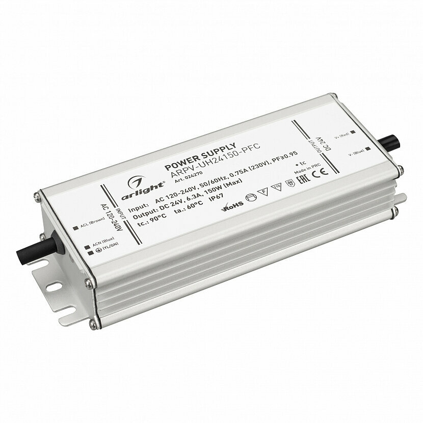 Блок питания 024270 Arlight ARPV-UH24150-PFC 150W IP67 24V 6.3A Металл 188Х675Х335