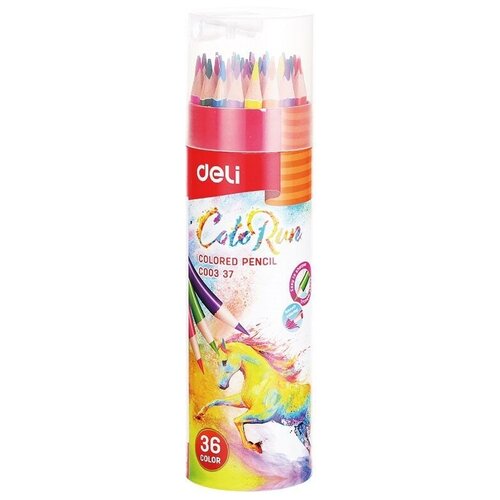 Набор цветных карандашей Deli ColoRun EC00337, трехгранных, с точилкой, 36 цветов