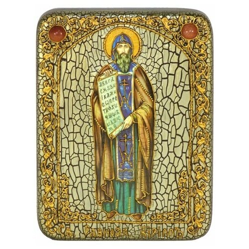 Подарочная икона Святой равноапостольный Кирилл Философ на мореном дубе 15*20см 999-RTI-364m