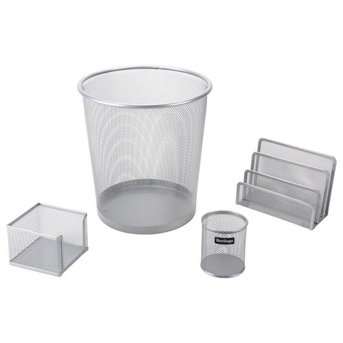 фото Настольный набор из металла berlingo "steel&style", 4 предмета, с корзиной, серебристый bms_41411