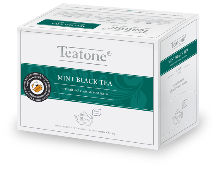 Чёрный чай c мятой Teatone 20 пакетиков на чайник