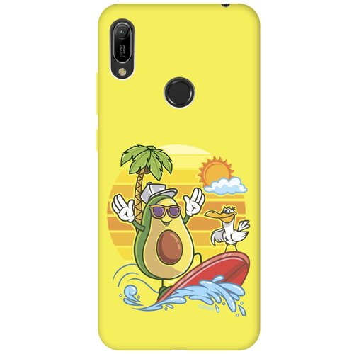 фото Силиконовая чехол-накладка silky touch для huawei y6 (2019) / honor 8a с принтом "avocado surfer" желтая gosso