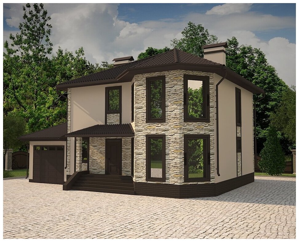 Проект жилого дома STROY-RZN 22-0025 (160,34 м2, 10,8*10,55 м, газобетонный блок 400 мм, декоративная штукатурка)