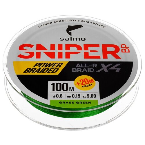 Плетеный шнур Salmo Sniper BP ALL R BRAID х4 Grass Green 120 м 0.15 мм 9.09 кг