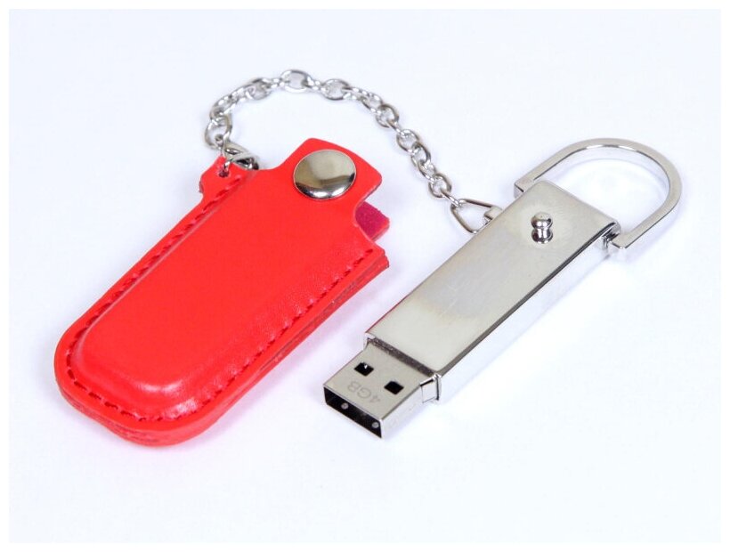 Массивная металлическая флешка с кожаным чехлом (64 Гб / GB USB 2.0 Красный/Red 214 флэш накопитель APEXTO U503E кожа)