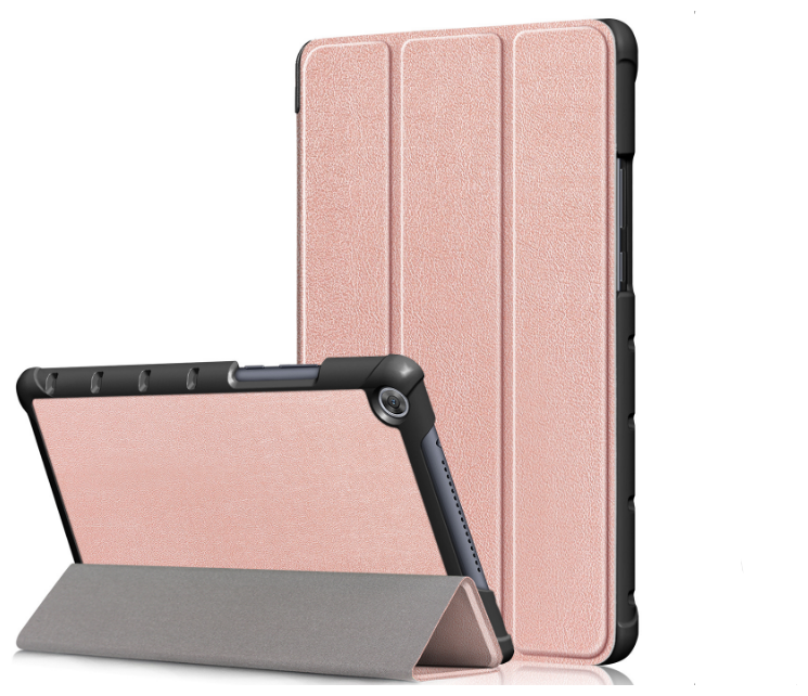 Чехол-обложка MyPads для HUAWEI MediaPad M5 Lite 8 тонкий умный кожаный на пластиковой основе с трансформацией в подставку розовое золото