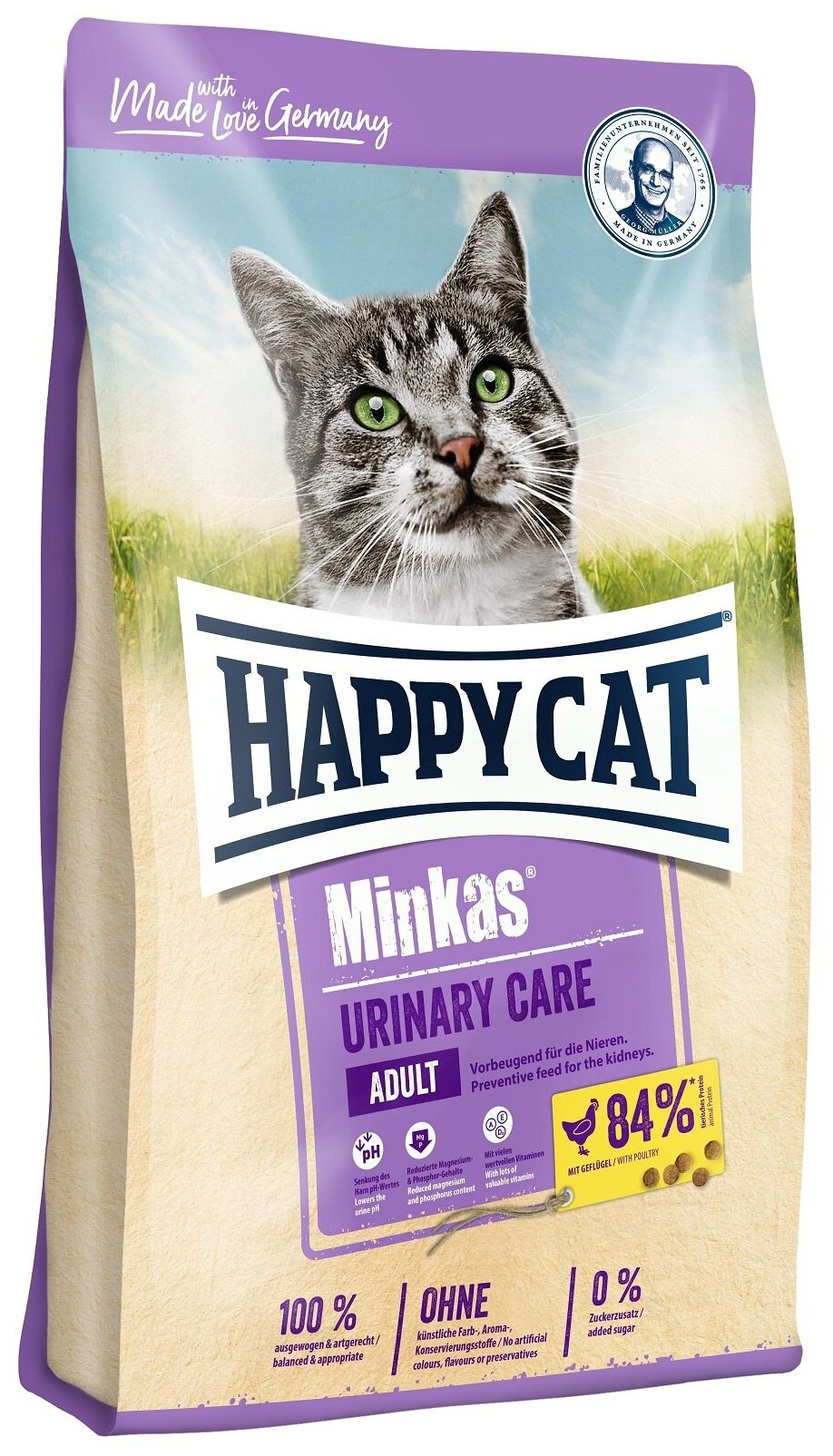 Сухой корм для кошек Happy Cat Minkas Adult Urinary Care для профилактики МКБ, птица, 10 кг