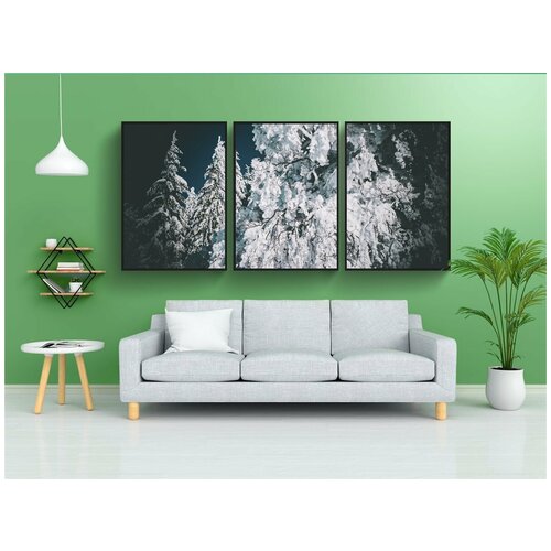 фото Набор модулных постеров для интерьера "лес, зима, ели" 60x90 см. в тубусе, без рамки lotsprints