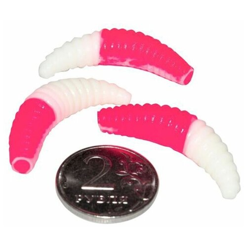 Мягкая форелевая силиконовая приманка для рыбалки TROUT EXPERT серия MAGGOT - личинка (#M3802, 38 мм, 10 шт в банке, сыр) КрасноОранжевый Белый