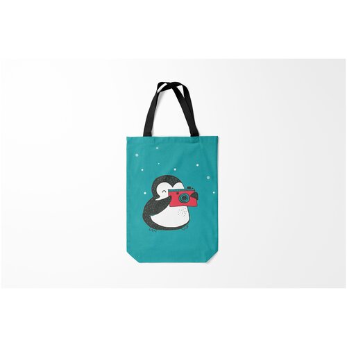 фото Сумка-шоппер / 31х42 см / птицы / разные пингвин с фотоаппаратом burnettie