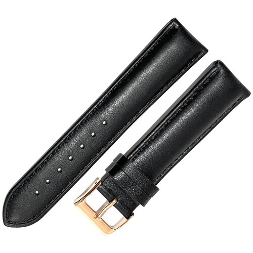 фото Ремешок 1070-202-181 черный кожаный ремень для мужских наручных часов из натуральной кожи 20 х18 мм м матовый гладкий мила