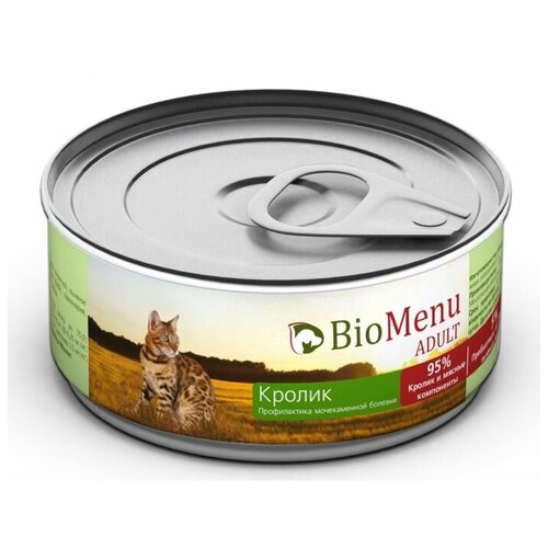 Консервы для кошек BioMenu Adult, мясной паштет 95% - мясо, с кроликом 100 г
