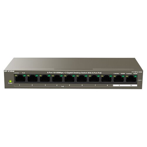 IP-COM Коммутатор 1U 19 RM IP-COM G1110P-8-150W 8 портов 1Гбит/сек. PoE + 2 порта 1Гбит/сек./SFP, неуправляемый коммутатор 8ge 2sfp poe managed g3310p 8 150w ip com