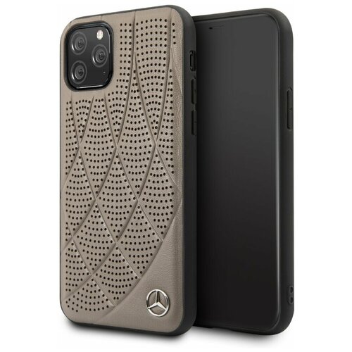 фото Кожаный чехол-накладка для iphone 11 pro mercedes bow quilted/perforated hard leather, коричневый (mehcn58diqbr)