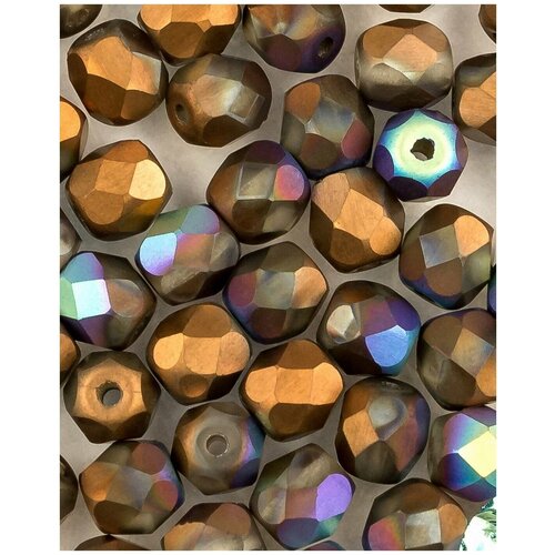 Стеклянные чешские бусины, граненые круглые, Fire polished, 4 мм, цвет Crystal Glittery Bronze Matted, 50 шт. (00030-98856*1)