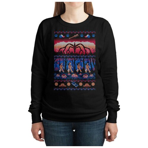 фото Свитшот с новогодним узором / очень странные дела / толстовка черная размер 48 dream shirts