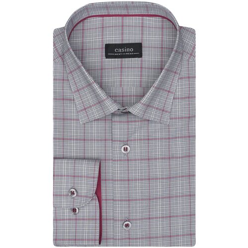 фото Рубашка мужская длинный рукав casino c375/151/7037/z/1p, полуприталенный силуэт / regular fit, цвет серый, рост 186-194, размер ворота 40