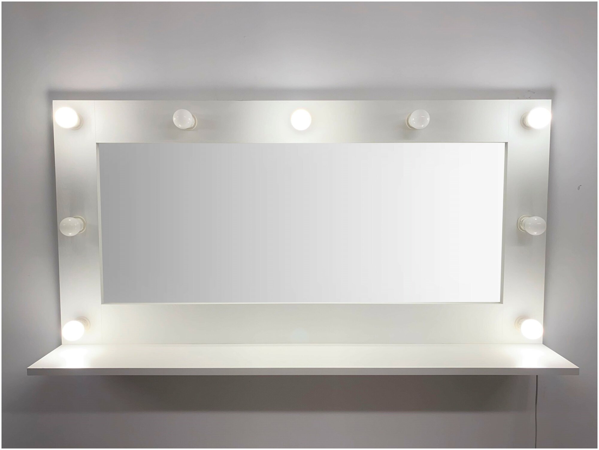Гримерное зеркало BeautyUp 60/120 с полочкой и лампочками цвет"Белый" - фотография № 3