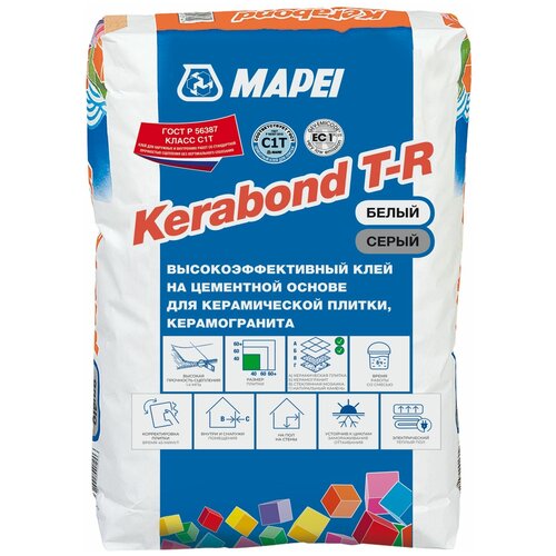 Mapei Kerabond T-R/Мапей Керабонд Т-Р, 25 кг, Белый, клей для плитки и керамогранита клей для плитки с1т 25 кг холсим