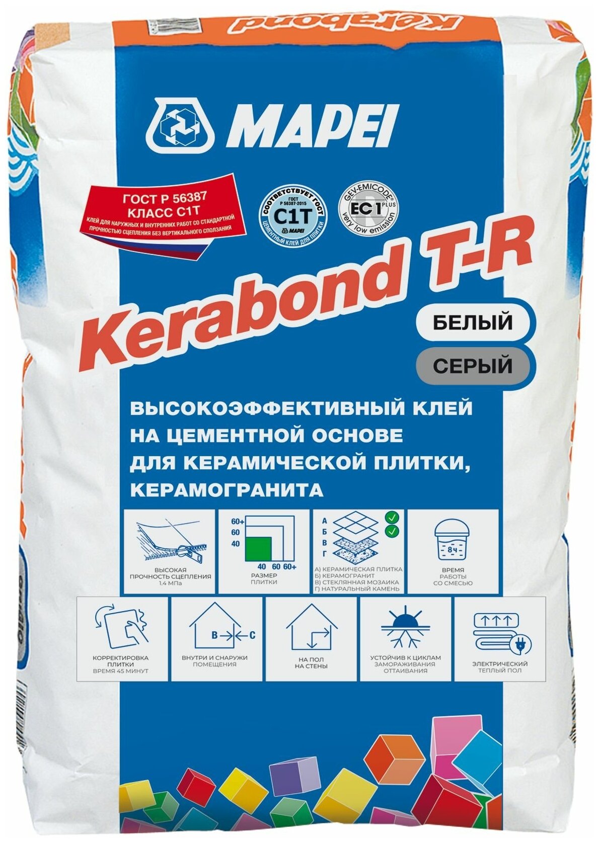 фото Mapei Kerabond T-R/Мапей Керабонд Т-Р, 25 кг, Белый, клей для плитки и керамогранита