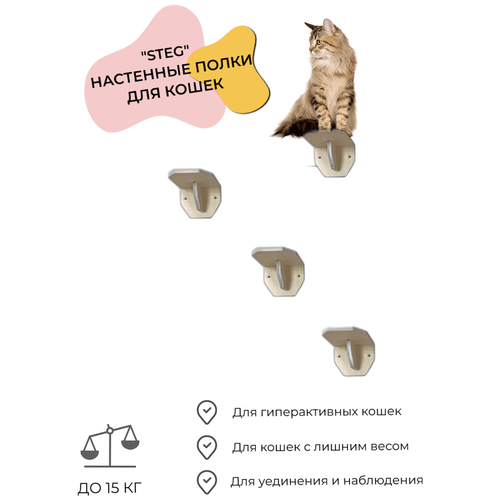 Полка-ступенька для кошки Hunnkatt Steg настенная, 4 шт, дерево