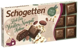 Шоколад Schogetten It's Cocoa White Nougat Time молочный порционный с какао и белой нугой, 100 г