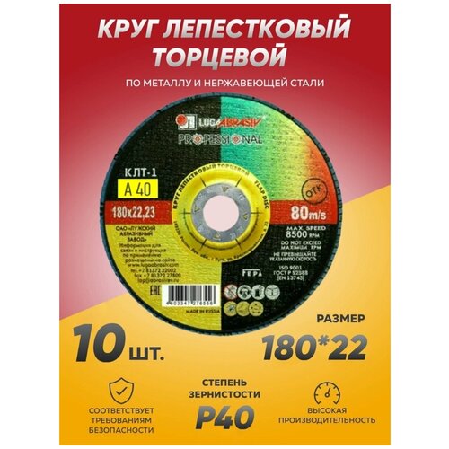 Круг лепестковый торцевой КЛТ Луга Абразив 180х22, диск лепестковый 180 по металлу шлифовальный диск 75 мм полировальный диск 16 мм 22 мм плоский диск для деревообработки с отверстием пластиковый шлифовальный круг инструме