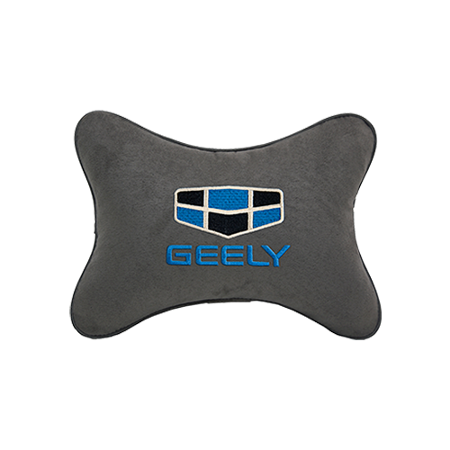 фото Подушка на подголовник алькантара d. grey с логотипом автомобиля geely vital technologies