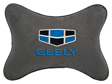 Автомобильная подушка на подголовник алькантара D.Grey с логотипом автомобиля GEELY