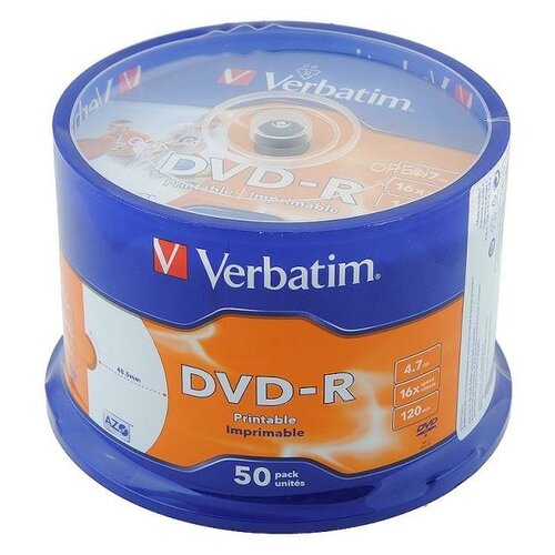 фото Диск dvd-r verbatim 43793 4.7gb 16x bulk (50шт) printable