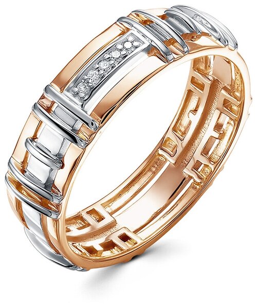 Кольцо обручальное Vesna jewelry, комбинированное золото, 585 проба, родирование, бриллиант, размер 16.5, бесцветный