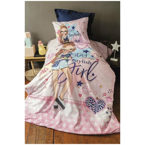 фото Комплект подросткового постельного белья issimo home ranforce stylish girl хлопковый ранфорс пудра 1,5 спальный
