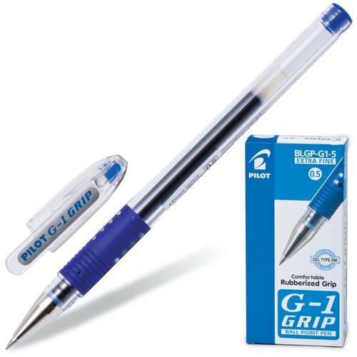 Pilot Ручка гелевая с грипом pilot g-1 grip , синяя, корпус прозрачный, узел 0,5 мм, линия письма 0,3 мм, blgp-g1-5, 12 шт.