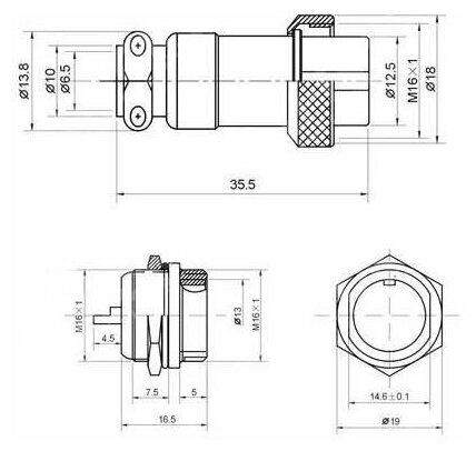 Разъем GX16 4PIN металл, комплект мама папа