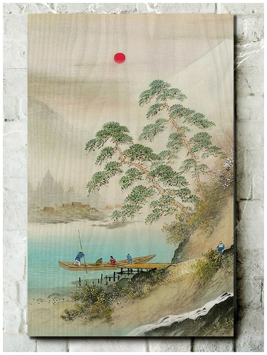 Картина интерьерная на дереве китайская живопись (Го - хуа, горы и воды) - 890