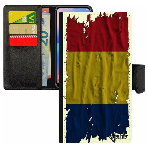 фото Чехол книжка на смартфон mi 8 lite, "флаг румынии на ткани" патриот страна utaupia