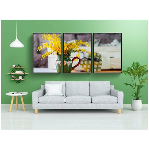 фото Набор модулных постеров для интерьера "мимоза, цветы, ваза" 60x90 см. в тубусе, без рамки lotsprints