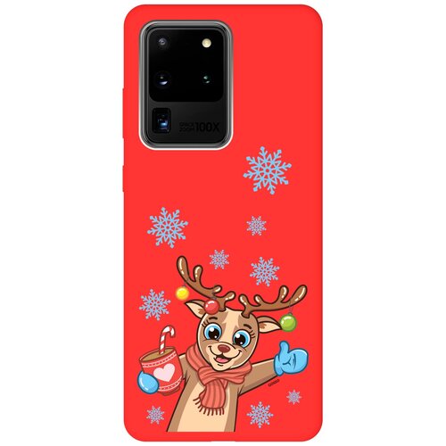 фото Силиконовая чехол-накладка silky touch для samsung galaxy s20 ultra с принтом "christmas deer" красная gosso